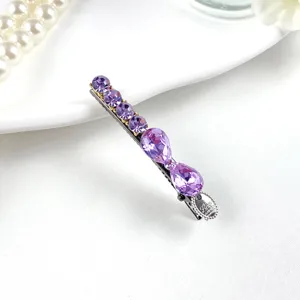 Elegant K9 crystal hair clip purple rhinestone barette side hair pin women fashion jewelry