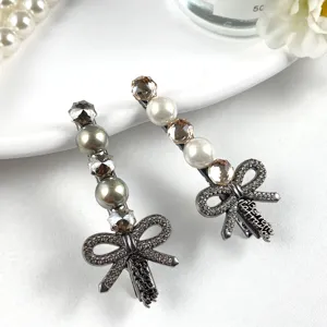 Sweet Alloy Rhinestone Hair Clip Elegant Artificial Pearl Bowknot Side Duckbill Clip Luxury Hair Accessories For Women