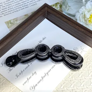 Elegant black rhinestone hair clip alloy multi-ring vertical banana clip for women