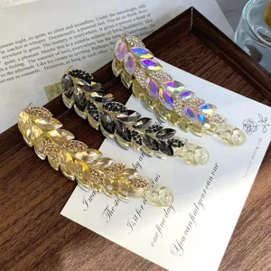 Crystal feather hair claw banana clip elegant hair accessories for women daily styling tool