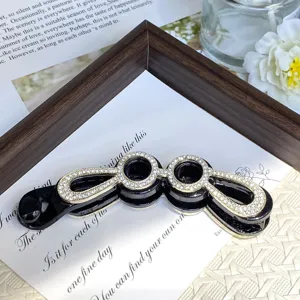 Elegant rhinestone hair clip black PC base banana hairpin fashion ponytail accessory