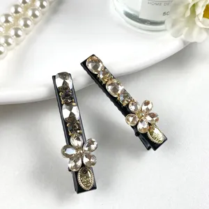 Elegant crystal rhinestone hair clips black duckbill side clips sparkling fashion hair accessories for women