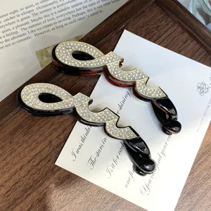 Rhinestone alloy banana hair clip stylish wavy ponytail holder elegant vertical hair accessory