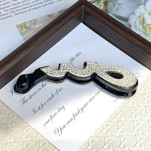 Rhinestone alloy banana clip vertical hair pin paperclip design elegant ponytail accessory.