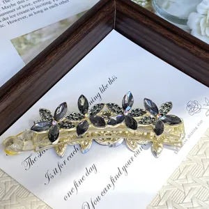 Elegant crystal flower banana hair clip, clear PC hair claw for women and daily styling