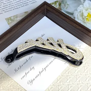 Rhinestone banana clip hair claw, sparkling crystal ponytail holder, elegant black alloy hair accessory