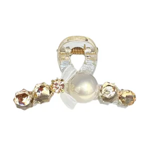 Mini crystal hair claw clip with pearl and bow design for women daily wear chics