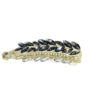 Elegant Crystal Banana Hair Clip Black Stone Hair Barrettes for Women Daily Hair Styling