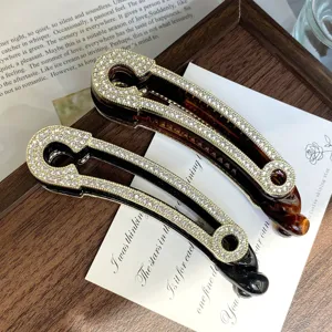 Luxury Alloy Rhinestone Banana Clip High Ponytail Vertical Hair Clip Paperclip Wheat Bow Design Geometric Hair Accessories for Women