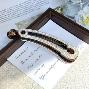 Elegant rhinestone safety pin hair clip luxury banana clip vertical ponytail hairpin.
