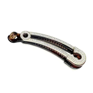 Exquisite rhinestone safety pin banana hair clip elegant crystal claw for women daily style.