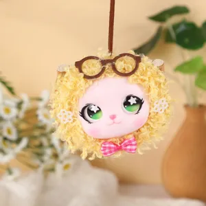 Mignon pendentif poupée gousse de haricot, ornement de voiture créatif fait main, fourrure jaune.