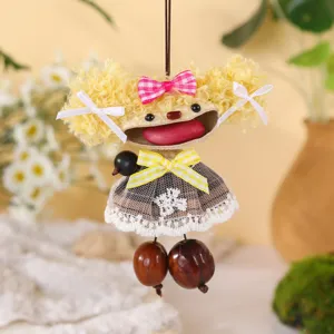Handmade natural nut shell doll pendant cute hanging decoration for bag or chime craft.