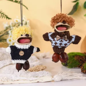 Handmade natural nut shell doll hanging pendant cute healing wind chime bag decor.
