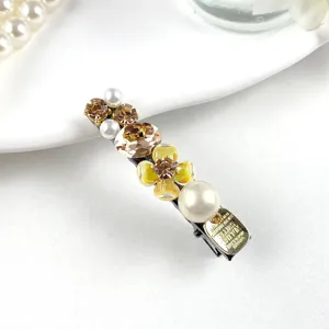 Sparkling Rhinestone Zirconia Artificial Pearl Hair Clip Luxury Floral Duckbill Clip Sweet Side Bangs Hairpin For Women Jewelry