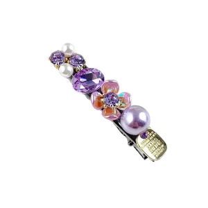 Elegant purple rhinestone pearl hair clip luxury duckbill clip for women daily party hair styling