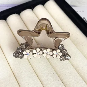 Sparkling Rhinestone Camellia Star Hair Claw Clip Elegant Half Up Shark Clip Detail View