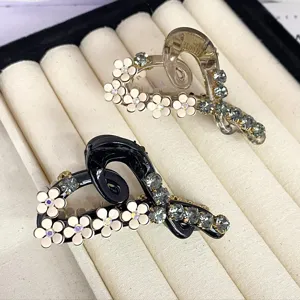 Elegant camellia rhinestone hair claw clip, minimalist sparkling small shark clip for women.