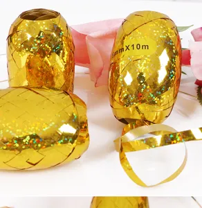 Goldenes holografisches Kringelband für Luftballons, Partydeko, 5mm x 10m Rollenband.