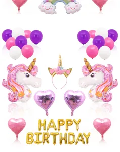 Eenhoorn verjaardag feest ballon set met schattige folieballonnen en gouden letters.