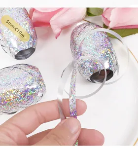 Holografisches Ballonband, 5mm x 10m silberner Glitzer Dekorstreifen für Hochzeitsfeier.