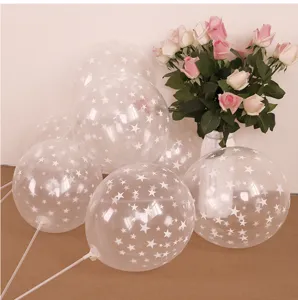 Ballons en latex imprimes d'etoiles transparentes pour decoration de fete de mariage