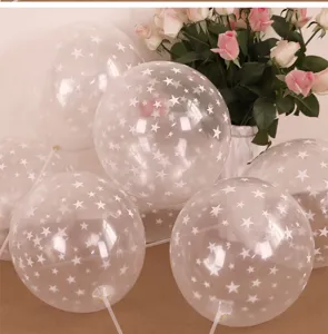 Ballons transparents imprimés d'étoiles avec tiges blanches pour décoration de fête et mariage