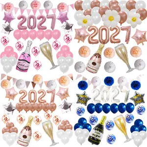 2027 Neujahrs Party Ballon Dekoration Set mit Champagnerflaschen Folienballons Banner.