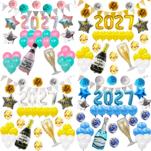 2027 Neujahrsfest Ballon Dekoration Set mit Champagner Flasche und Sternen Banners