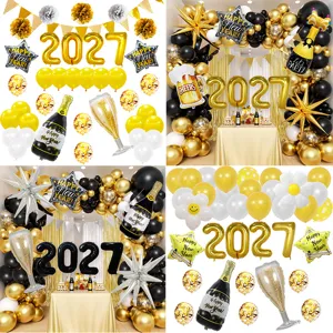 2027 Neujahr Ballon Dekorationsset mit Sektflaschen Folienballons und Partybanner.