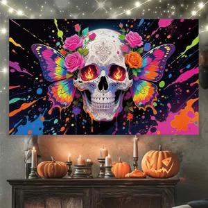 Halloween Albtraum Wandteppich Skelett Kürbis Hintergrundtuch Gotik Horror Wandbehang Dekoration Für Haus Party Festival Hintergrund