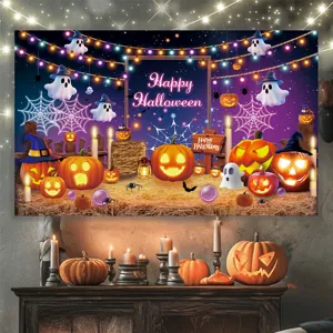 Halloween Party Dekoration Hintergrund Wandbehang Kuerbis Geist Gruselig Deko Stoff