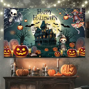 Halloween Horror Albtraum Wandbehang Gruseliges Schloss Kürbis Hintergrund für Party Heimdekor