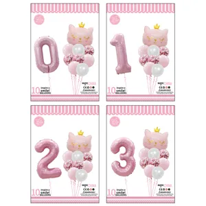 Grenzüberschreitende neue Kronenkatze 40 Zoll Zahlen Geburtstag Ballon Set Baby Party Deko