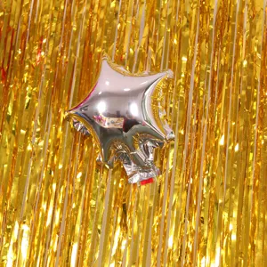 Gold fringe curtain with silver star balloon for wedding birthday party background decoration.