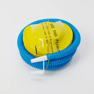 Bomba de pie portátil para globos, bomba de aire amarilla con manguera azul de fiesta.