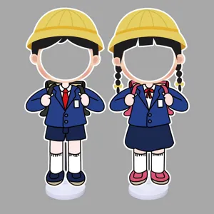 Cute Japanese school student acrylic standee set with base, perfect for desk decor or party props.