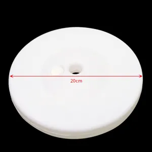 Detail view of the white plastic balloon base with 20cm diameter, sturdy and durable.