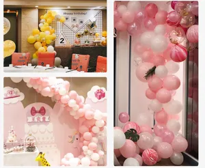 Detailed balloon chain setup for birthday parties and wedding decoration events, colorful style.