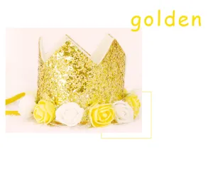 Goldene Glitzer Krone Haarreif mit künstlichen Rosen für Kinder Geburtstag Party Dekoration.