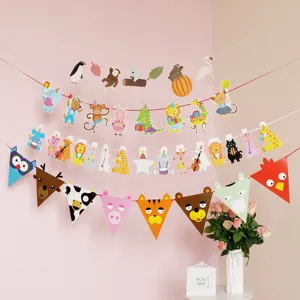 Cartoon Dier Banner Slinger Voor Kinderen Verjaardagsfeestje Decoratie Bos Tropisch Regenwoud Safari Party Benodigdheden Karton Hangend Ornament