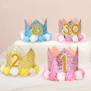 Glitzer Geburtstag Krone Hut fuer Kinder Party Feier mit Schaumstoff Rosen Blueten digital
