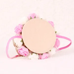 Blumen Krone Geburtstagshut fuer Kinder Party Foto Requisite Stirnband rosa und weiss