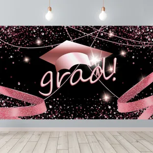 Banner de fondo de graduación de oro rosa para fiesta, fondo de fotografía con purpurina negra.