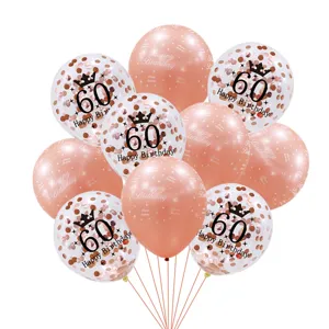 Set de globos de decoración para fiesta de cumpleaños 60 de oro rosa con confeti.
