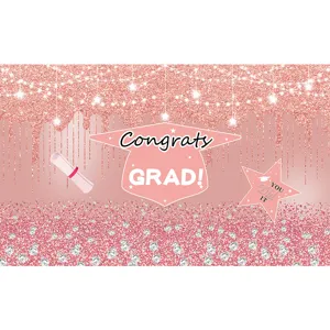 Detalle de fondo de graduación en oro rosa, primer plano de banner brillante, decoración.