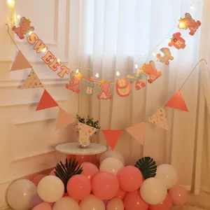 Pink elephant gender reveal party banner paper flags and balloons decoration set for celebration