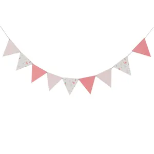 Pink flamingo paper bunting banner for party decoration, cute triangular flags for baby shower.