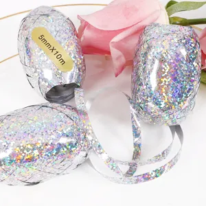 Holografisches Ballonband 5mmx10m silber Glitzer Kordel fuer Hochzeit Party
