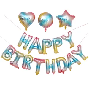 Ballons en Film d'Aluminium Dégradé Arc-en-Ciel Métallique Alphabet Étoile Cœur Ballons Décoratifs pour Décoration de Fête Anniversaire Mariage